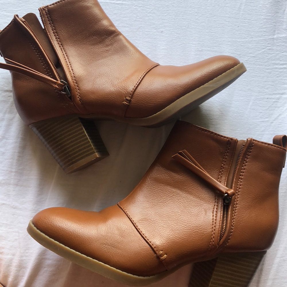 Brown zip up booties
